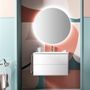 Ensemble meuble de salle de bain 2 tiroirs laqué blanc et miroir à LED Lago L 80 cm