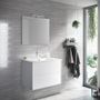 Ensemble meuble de salle de bain 2 tiroirs laqué blanc mat et miroir à LED Oga L 80 cm