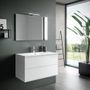 Ensemble meuble de salle de bain 2 tiroirs laqué blanc mat et miroir à LED Oga L 90 cm