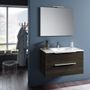 Ensemble meuble de salle de bain 2 tiroirs marron et miroir à LED Mola L 90 cm