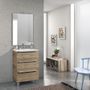 Ensemble meuble de salle de bain 3 tiroirs bois chêne clair et miroir lumineux Malo L 60 cm