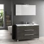 Ensemble meuble de salle de bain 3 tiroirs bois gris oxyde et miroir lumineux Malo L 120 cm