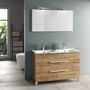 Ensemble meuble de salle de bain 3 tiroirs chêne clair double vasque et miroir à LED Molma L 120 cm