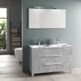 Ensemble meuble de salle de bain 3 tiroirs effet béton double vasque et miroir à LED Molma L 120 cm