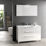 Ensemble meuble de salle de bain 3 tiroirs laqué blanc brillant et miroir lumineux Malo L 120 cm