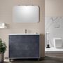 Ensemble meuble de salle de bain 3 tiroirs laqué blanc et bleu effet pierre et miroir à LED Oga L 100 cm