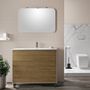 Ensemble meuble de salle de bain 3 tiroirs laqué blanc et chêne et miroir à LED Oga L 100 cm