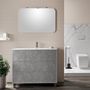 Ensemble meuble de salle de bain 3 tiroirs laqué blanc et effet béton et miroir à LED Oga L 100 cm
