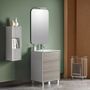 Ensemble meuble de salle de bain 3 tiroirs laqué blanc et gris et miroir lumineux Lago L 60 cm