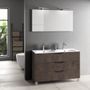 Ensemble meuble de salle de bain 3 tiroirs marron effet pierre double vasque et miroir à LED Olo L 120 cm