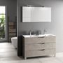 Ensemble meuble de salle de bain 3 tiroirs taupe effet pierre double vasque et miroir à LED Olo L 120 cm