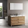 Ensemble meuble de salle de bain 6 tiroirs bois chêne clair et miroir Malo L 120 cm