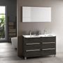 Ensemble meuble de salle de bain 6 tiroirs bois marron foncé et miroir Malo L 120 cm