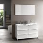 Ensemble meuble de salle de bain 6 tiroirs laqué blanc brillant et miroir Malo L 120 cm