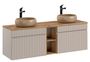 Ensemble meuble de salle de bain EMBLEMATIC double vasque ronde – Taupe et chêne naturel