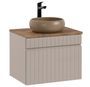 Ensemble meuble de salle de bain EMBLEMATIC taupe & chêne naturel – Vasque ronde en céramique
