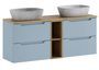 Ensemble meuble salle de bain suspendu bleu NOVA Denim 140 cm – Double vasque grise avec plan et rangements