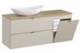 Ensemble meuble salle de bain suspendu DALIA Cachemire 100 cm avec vasque ovale blanche mate, panier à linge et plan chêne naturel