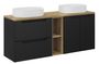 Ensemble meuble salle de bain suspendu noir et naturel NOVA 140 cm – Double vasque ovale blanche avec plan et rangements