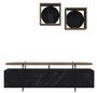 Ensemble meuble TV 4 portes et 2 étagères murales bois clair et noir effet marbre Kusta 160 cm