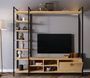 Ensemble meuble TV et bibliothèque bois clair et métal noir Viza 180 cm
