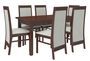 Ensemble table extensible 140/180 cm et 6 chaises bois Noyer foncé et beige clair Komba