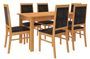 Ensemble table extensible 140/180 cm et 6 chaises en bois clair de hêtre et tissu noir Klarika