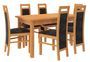 Ensemble table extensible 140/180 cm et 6 chaises en bois clair de hêtre et tissu noir Mouka