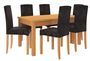 Ensemble table extensible 140/180 cm et 6 chaises en bois clair de hêtre et tissu noir Zakria