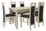 Ensemble table extensible 140/180 cm et 6 chaises en bois clair sonoma et tissu gris foncé Mouka