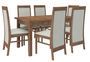 Ensemble table extensible 140/180 cm et 6 chaises en bois marron et tissu beige clair Komba