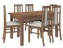 Ensemble table extensible 140/180 cm et 6 chaises en bois marron et tissu beige clair Louiza