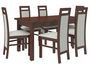 Ensemble table extensible 140/180 cm et 6 chaises en bois Noyer foncé et tissu beige clair Mouka