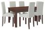 Ensemble table extensible 140/180 cm et 6 chaises en bois Noyer foncé et tissu beige clair Zakria