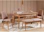 Ensemble table extensible 2 chaises et 2 bancs bois naturel et tissu beige Mariva
