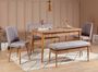Ensemble table extensible 2 chaises et 2 bancs bois naturel et tissu gris Mariva