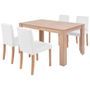 Ensemble table finition en chêne et 4 chaises simili cuir blanc Kila