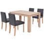 Ensemble table finition en chêne et 4 chaises simili cuir noir Kila