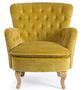 Fauteuil chesterfield ORIA – Coton matelassé jaune & pieds en bois naturel