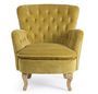 Fauteuil chesterfield ORLINS – Coton matelassé jaune & pieds en bois naturel
