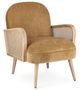 Fauteuil DALIDA – Bois naturel & rotin, assise velours jaune moutarde