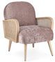 Fauteuil en bois de pin et rotin assise velours rose vieilli Kalida 65 cm