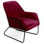 Fauteuil velours rouge et pieds métal noir Claude