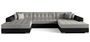 Grand canapé panoramique convertible tissu gris clair chiné et simili cuir noir Vira 359 cm