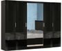 Grande armoire de chambre design 6 portes battantes bois laqué noir Turin 272 cm