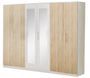 Grande rrmoire de chambre 6 portes battantes bois blanc brillant et bois naturel mat Dova 242 cm