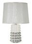 Lampe de table dentelle blanc argent design sphères élégant