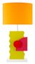 Lampe de table design bois esprit futuriste et abat-jour orange CARLA