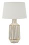 Lampe de table design céramique blanche et décor doré TANGERI