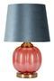 Lampe de table design en verre rouge et abat-jour velours bleu Hélène BALL